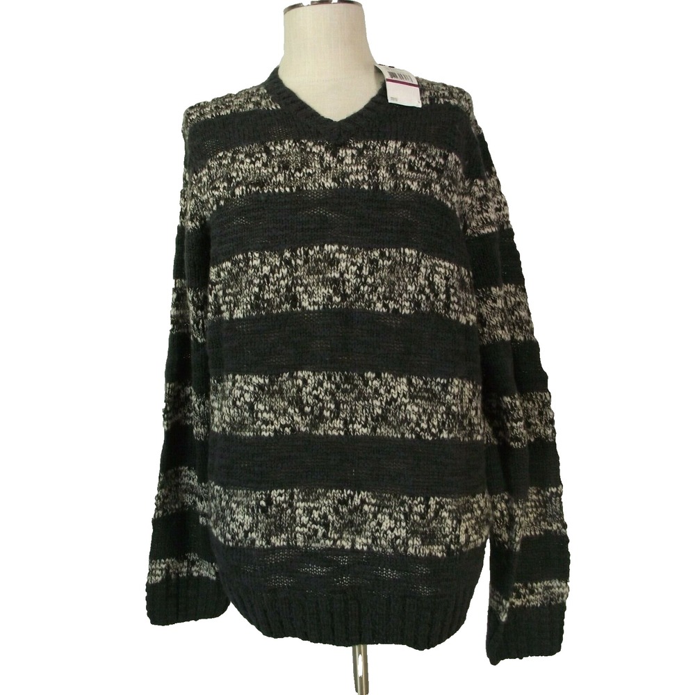 Kenneth Cole Reaction Sweater Men 2XL Grey Black Pullover V-Neck Elbow Patches